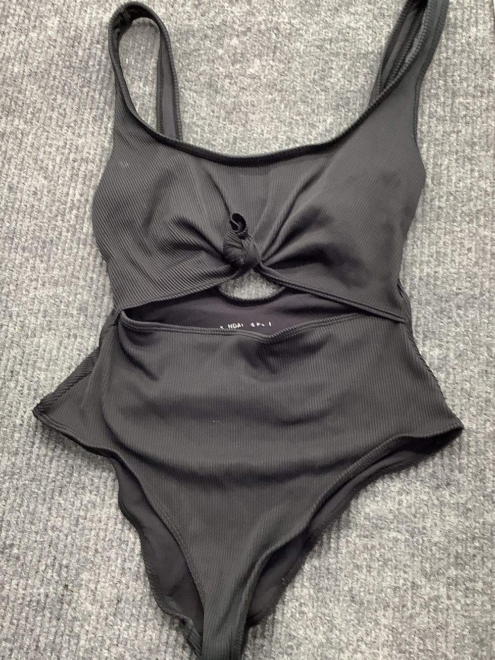 Kendall & Kylie Black Ribbed Knot Front Cutout One-Piece Swimsuit